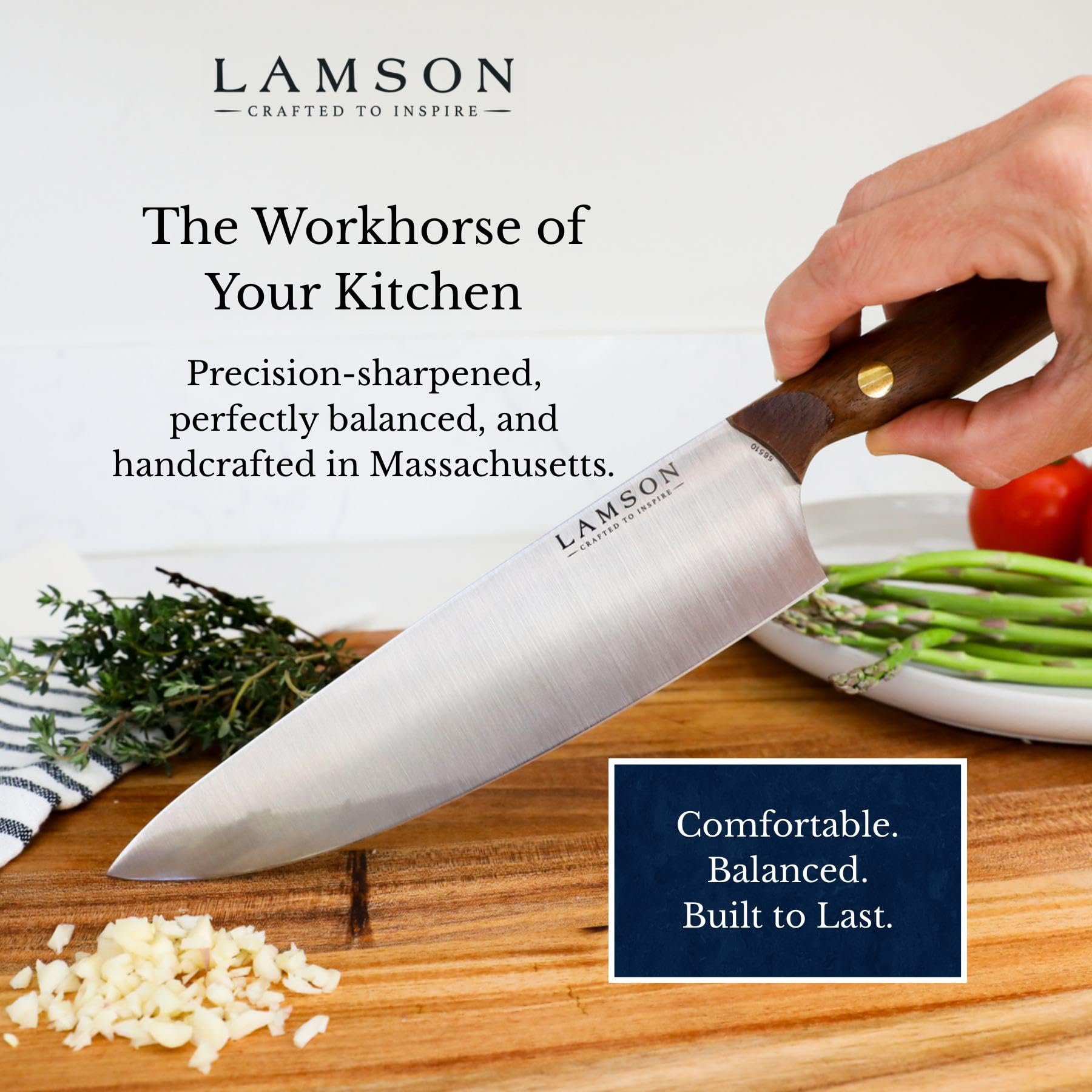 Lamson Vintage 8 In Chef's Knife, Walnut Handle, Double Riveted — Amazon image 5