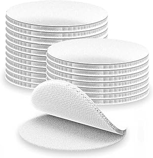 UNISAME Hook and Loop Strips with Adhesive 50 Sets, Strong Back Adhesive Fasten Mounting Tape for Classrooms, Home, Offices Use Instead of Holes and Screws, White Circle