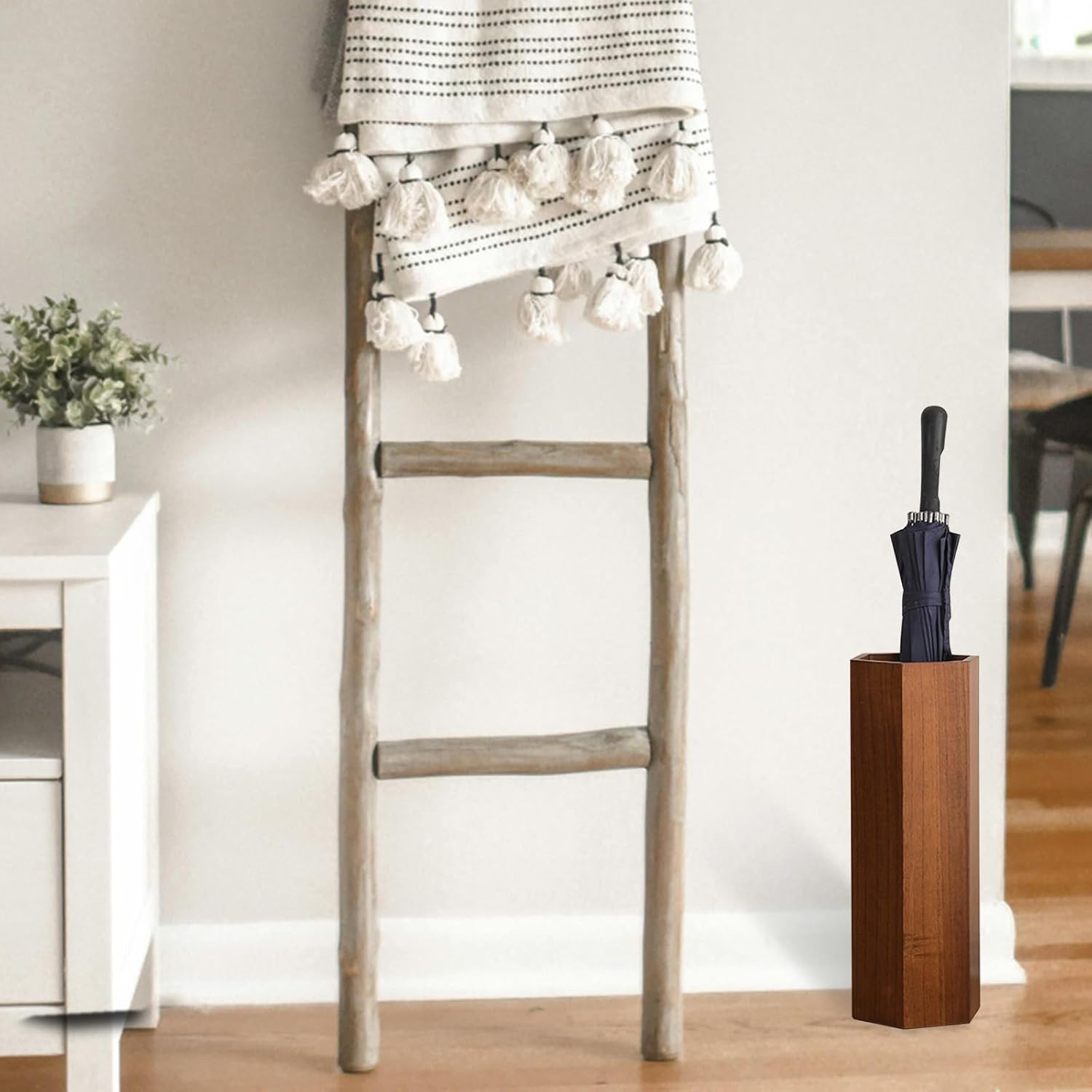 Kichvoe Wooden Umbrella Stand for Entryway, Wooden Umbrella Bucket Rustic Umbrella Holder Freestanding Cane Stand Umbrella Rack Tall Basket Flower Vase for Walking Stick