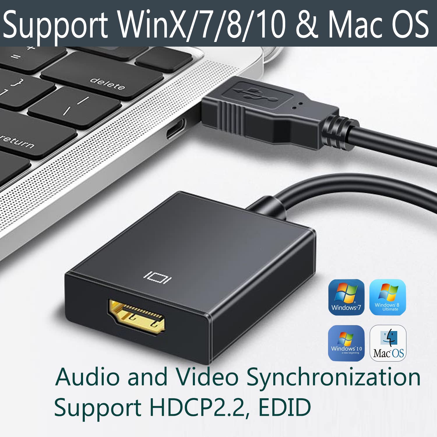 Adattatore da USB a HDMI, USB 3.0/2.0 a HDMI Audio Video Adapter HD 1080P Video Video Cavo Convertitore per PC, Laptop HDTV TV compatibile con Windows 7/8/10/XP