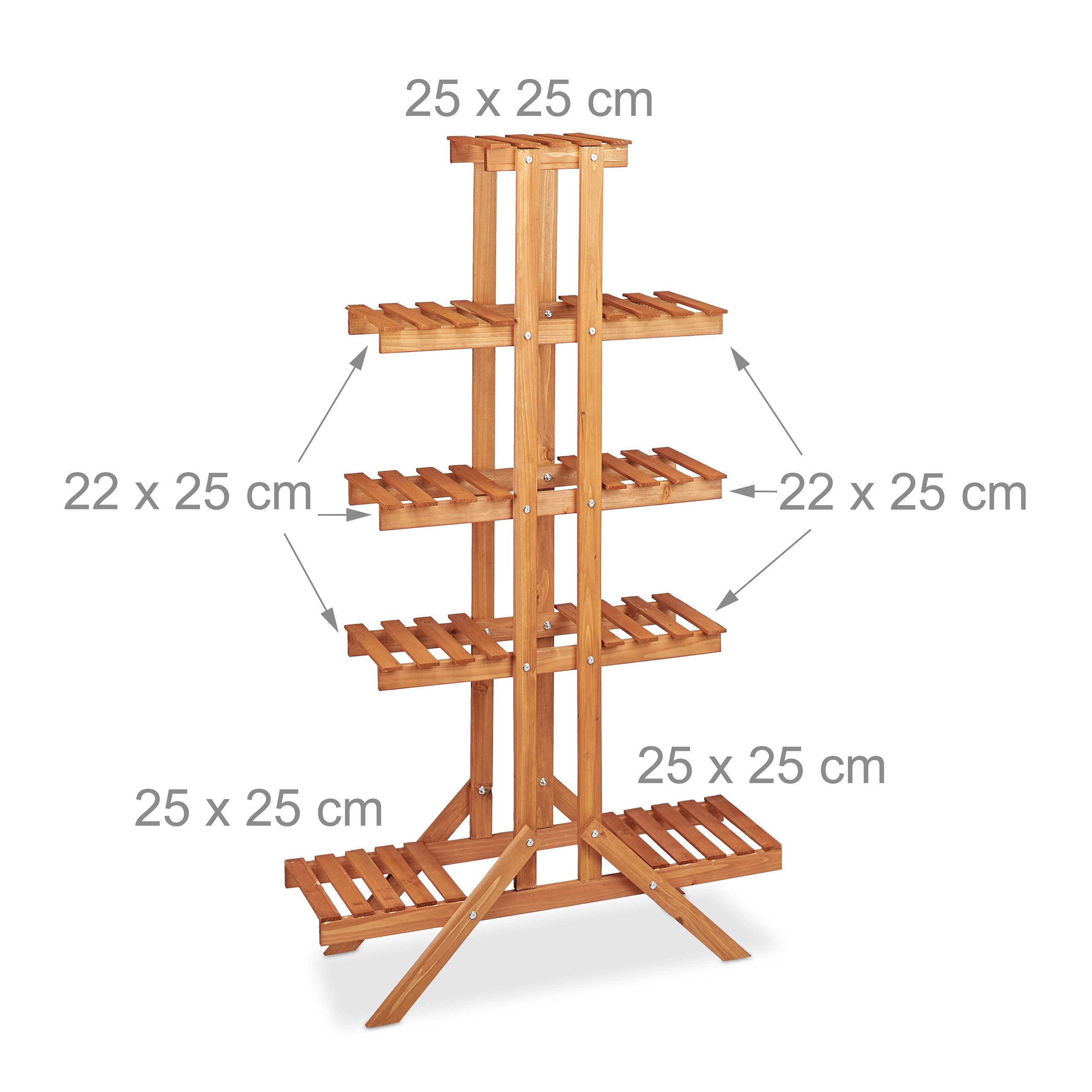 Relaxdays Soporte Plantas para Interior 5 Niveles, Madera, Marrón claro, 142,5 x 83 x 28,5 cm