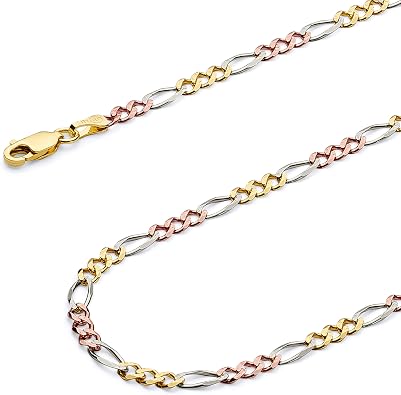 Wellingsale 14K Solid Gold Figaro Chains Select Options