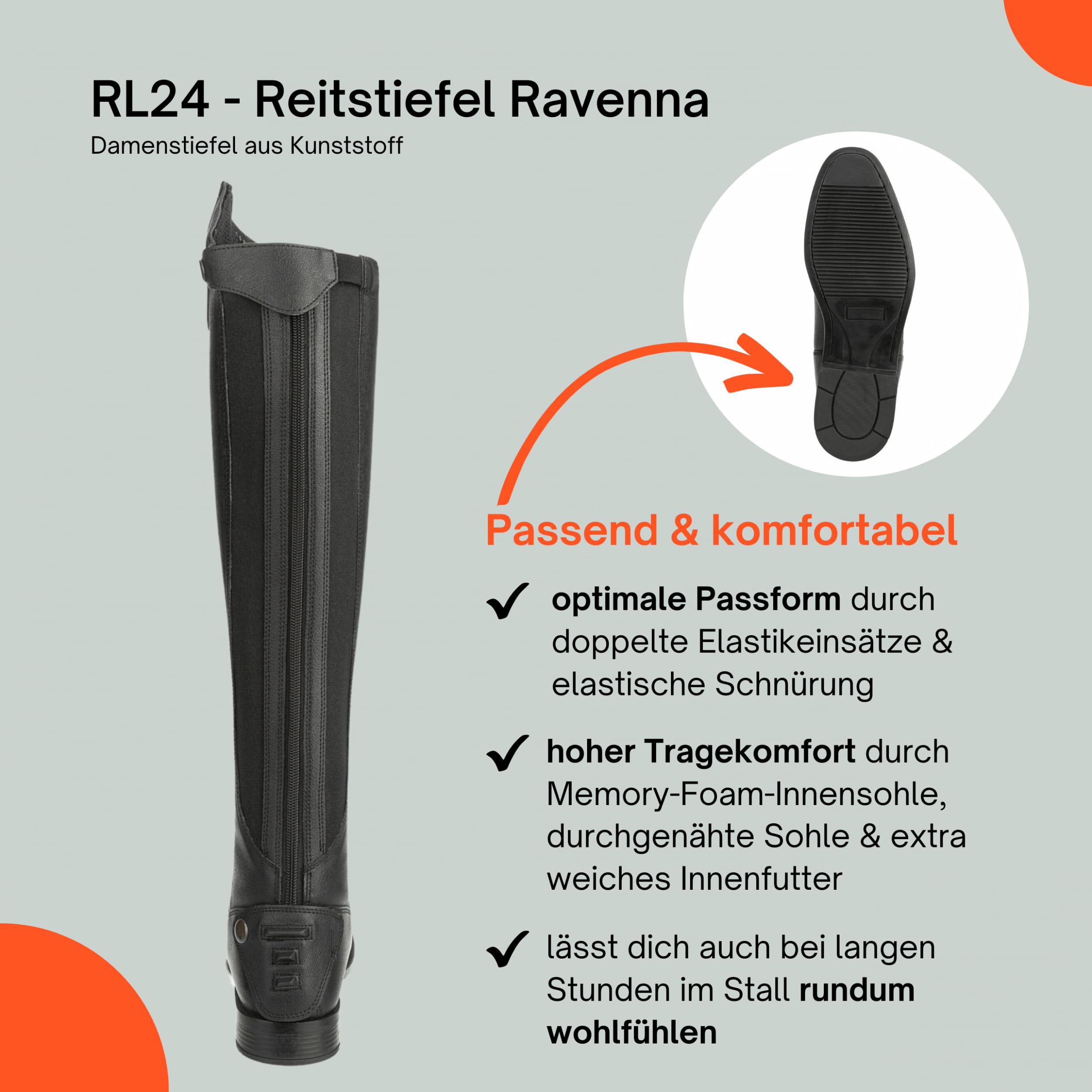 RL24 - Damen Reitstiefel Ravenna | Damen-Stiefel aus Kunstleder | Schnürstiefel mit Reißverschluss in schwarz | Reiterstiefel mit extra weichem Innenfutter | Größe 37-42
