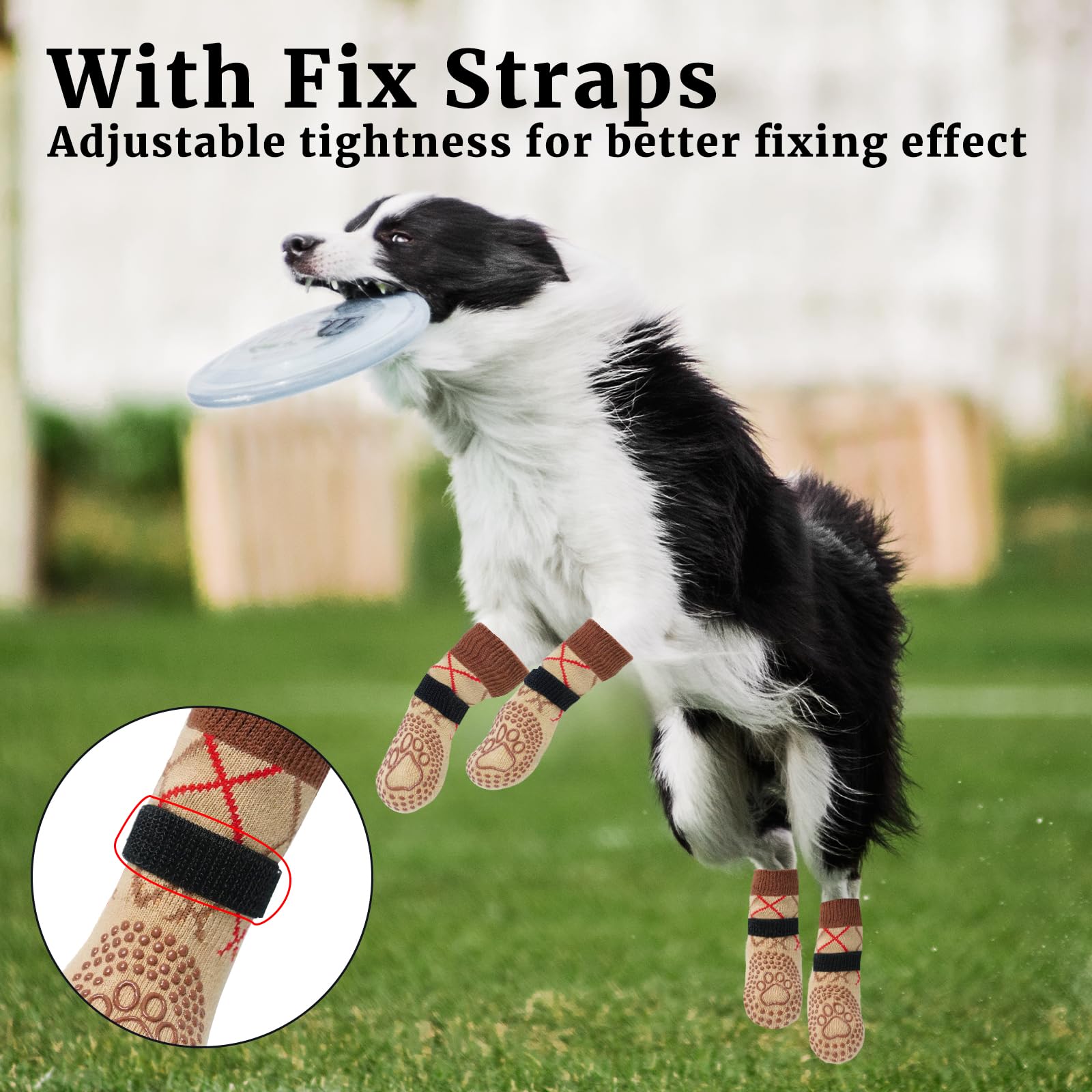 Chaussettes Chien Antidérapantes, 2 Paires Chaussette Chiens Protection Plaie, Réglable Chaussette pour Chien, Flexible Chausson Chiens pour Une Utilisation Intérieure et Extérieure (Brun-XL)