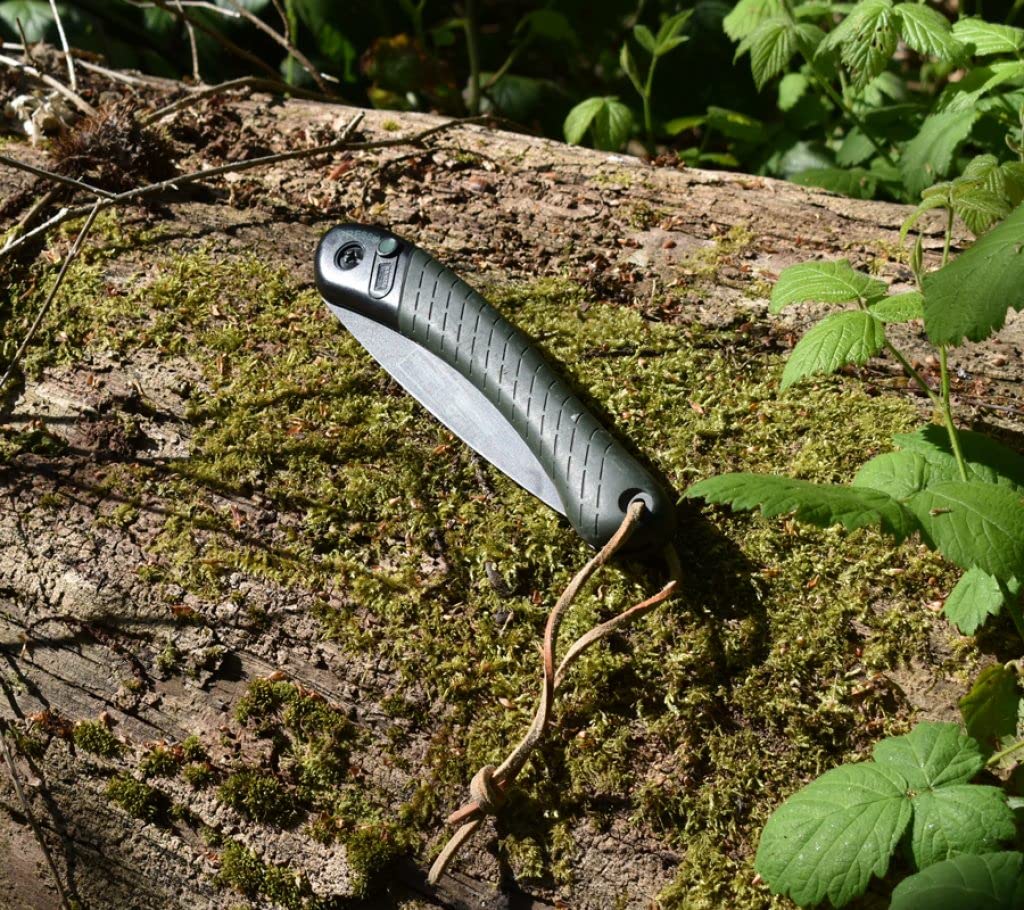 MASTERBRICO Sega Pieghevole per Giardinaggio Potatura Bushcraft Cacciatori e Campeggiatori, Temprata a Basso attrito e Rivestimento Antiruggine Bacho LAP-KNIFE
