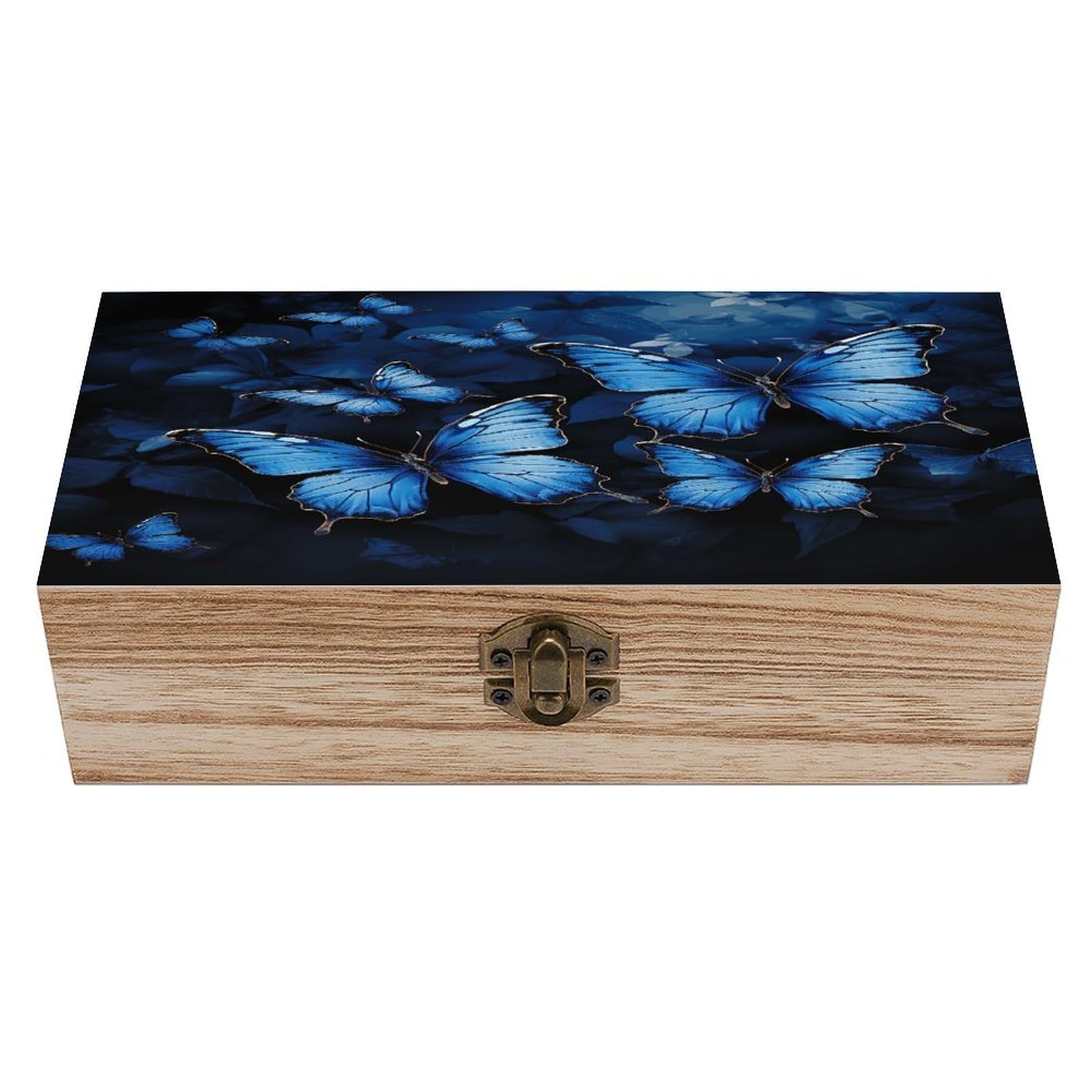 Coffre de rangement en bois rétro bleu foncé pour bijoux et photos de souvenirs