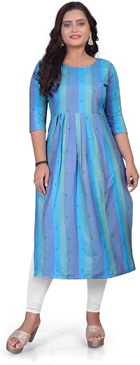 Lerkiza Women's Mother Feeding 3/4 Sleeve Boat Neck Anarkali Calf Knee Length S to 3XL Size Cotton Kurti.(1451)