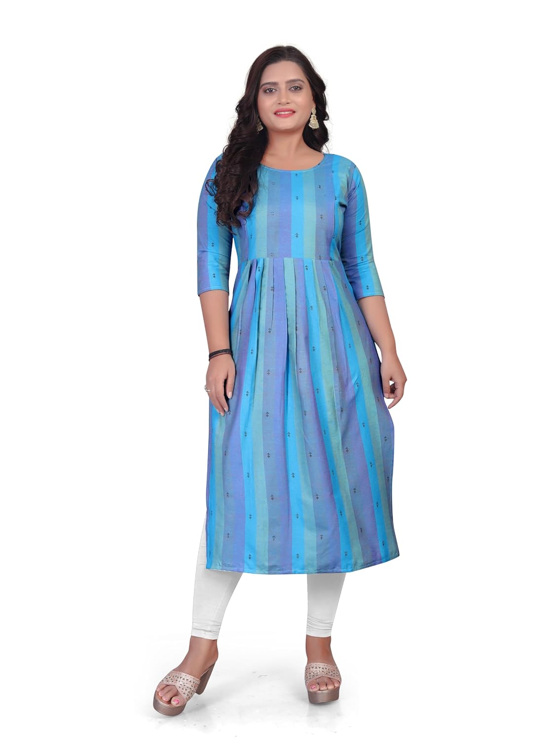 Lerkiza Women's Mother Feeding 3/4 Sleeve Boat Neck Anarkali Calf Knee Length S to 3XL Size Cotton Kurti.(1451)