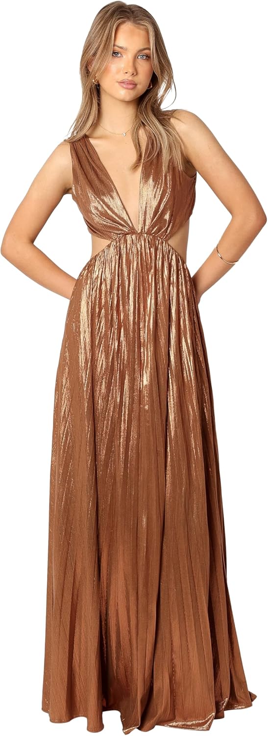 Petal & Pup Womens Shania Pleated Maxi Dress - Bronze