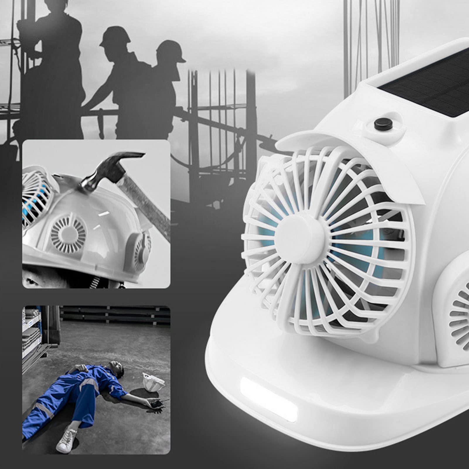 Casco duro con energía solar con 6 ventiladores de refrigeración y faro LED para trabajo nocturno, casco de seguridad de construcción ventilado