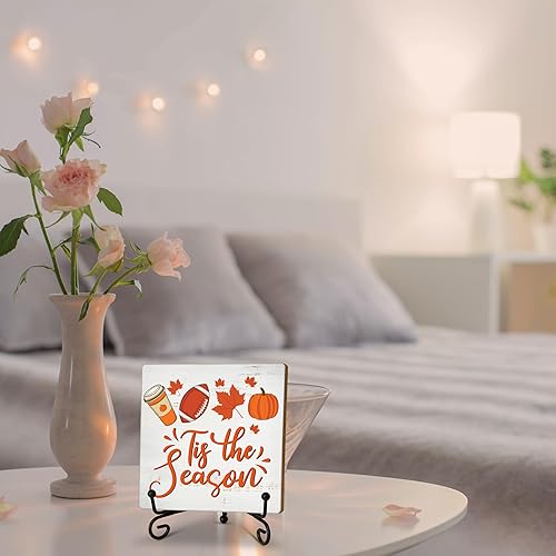 Miniatura 3 de Decoración de otoño, regalos de Acción de Gracias para mujeres y hombres, placa de madera de calabaza de fútbol de otoño con soporte, decoración del