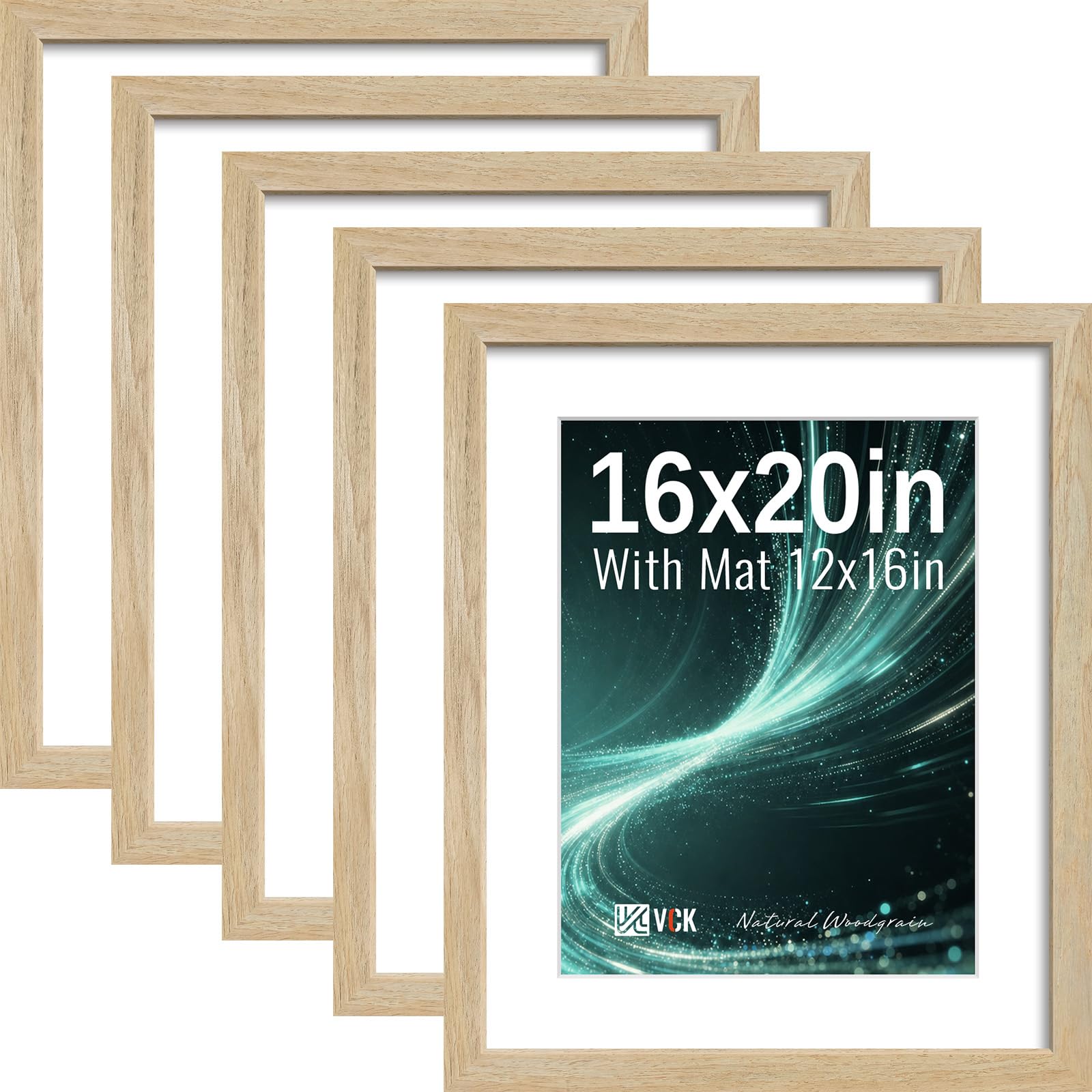VCK 16x20 Picture Frame 5 Pack, Natural Exclusive Wood, HD Glass, for Print