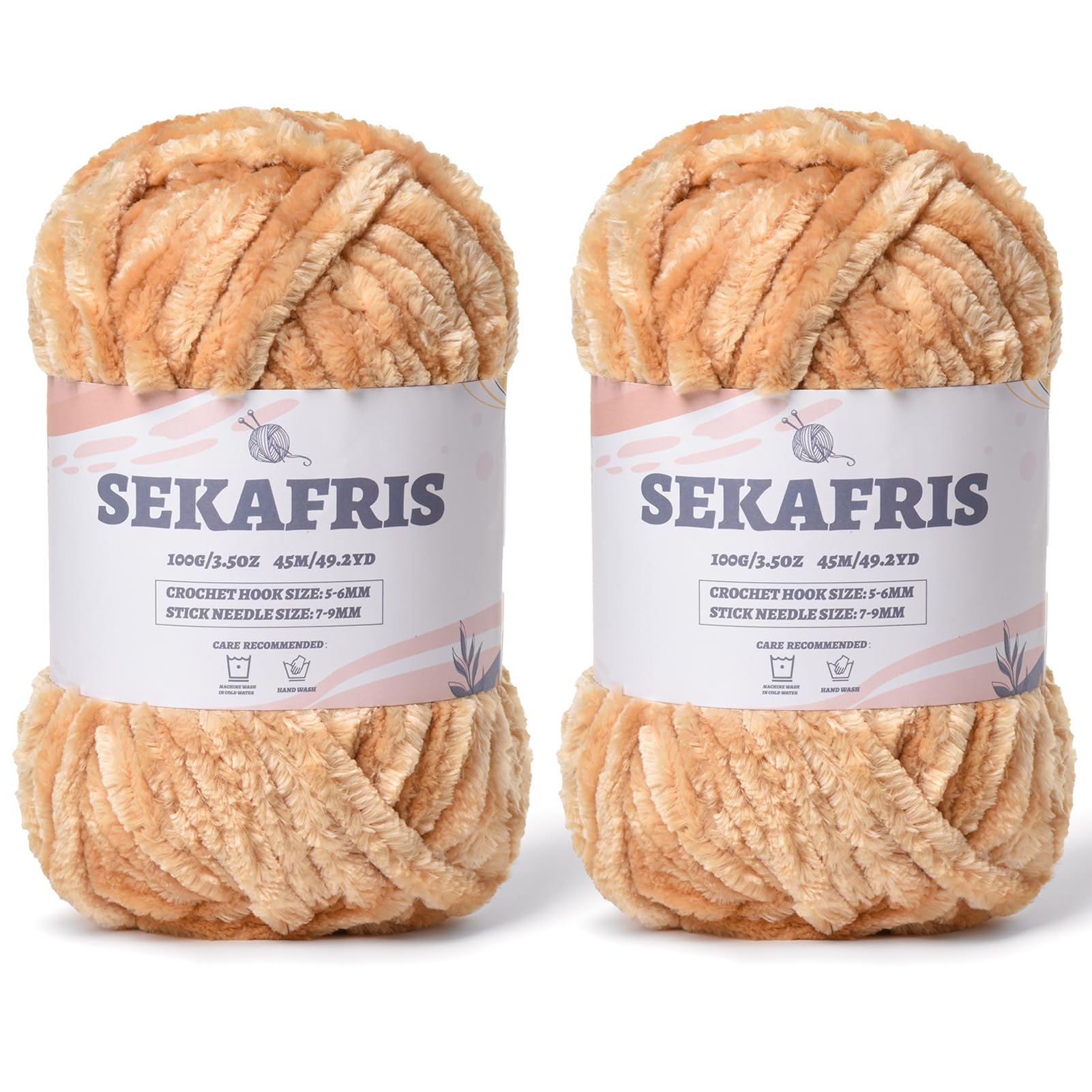 Chenille Velvet Soft Yarn Khaki 2 Pack