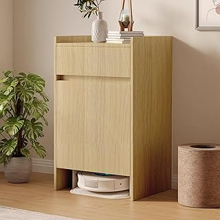 Hidden Robot Vacuum Cabinet with Doors, Wooden Storage Stand Compatible ...