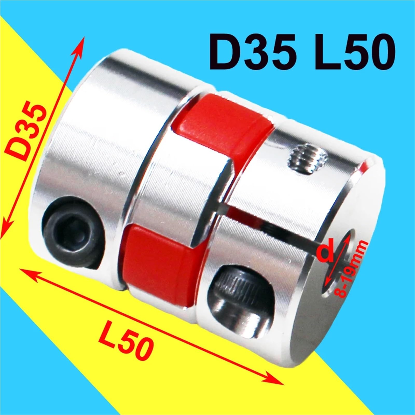 Eje de acoplamiento de abrazadera flexible D35L50, tamaño CNC, 8/10/12/14/16/18/20/22 mm, 1 unidad(15X15)
