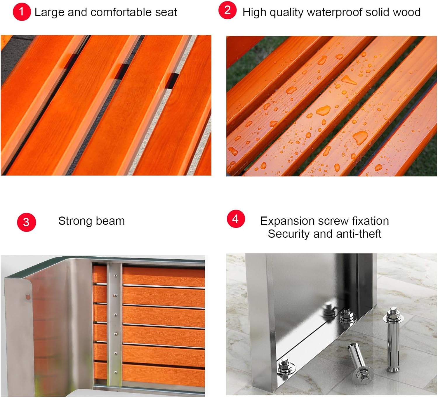 Outdoor Garden Bench, Patio Bench Park Bench, Stainless Steel Frame, Backless Bench, Weatherproof, for Garden, Park, Porch, Yard, Deck, 1102 LBS Max Load (Size : 120cm/47.2in)