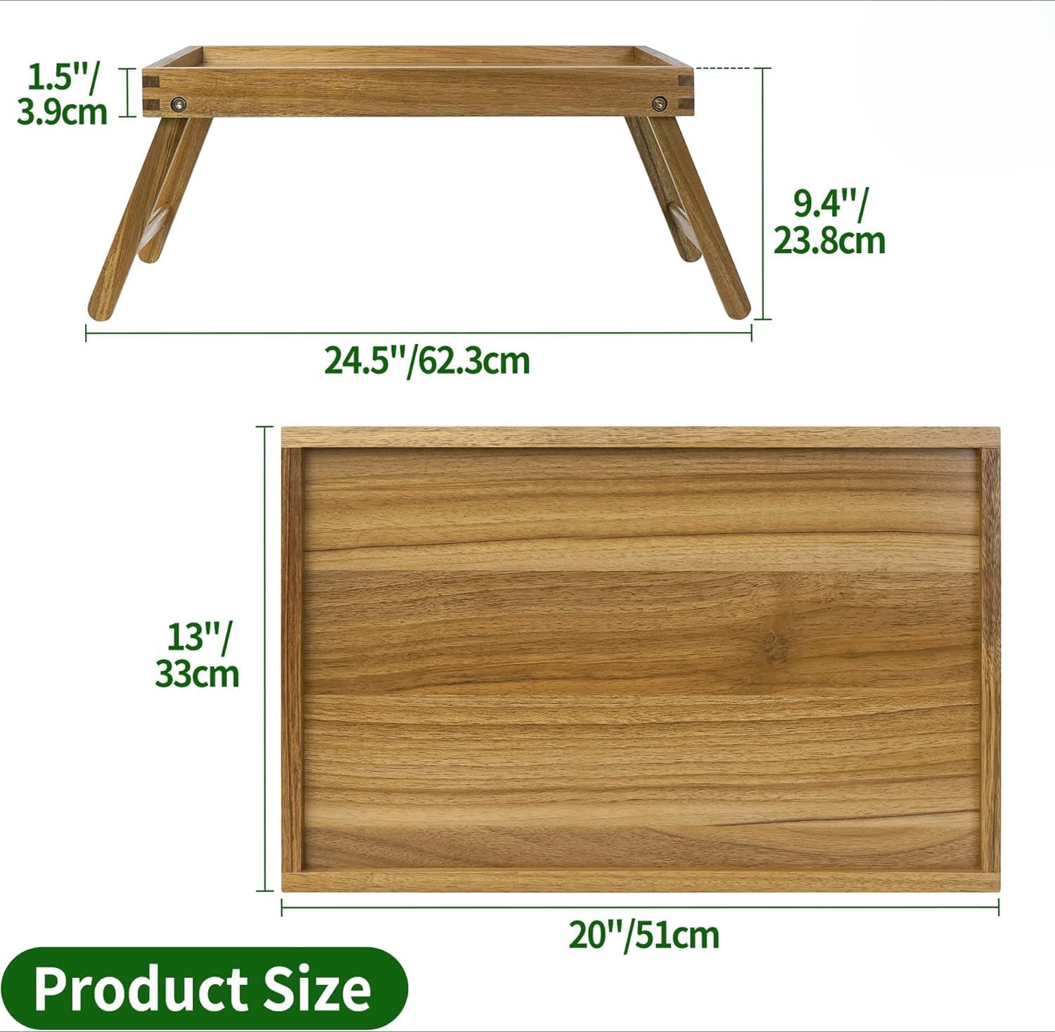 GJAGXQ Bed Table Tray, Wooden Breakfast Tray with Folding Legs, Bed Tray for Eating and Laptop, Eating Trays for Bedroom (Wood,Large)