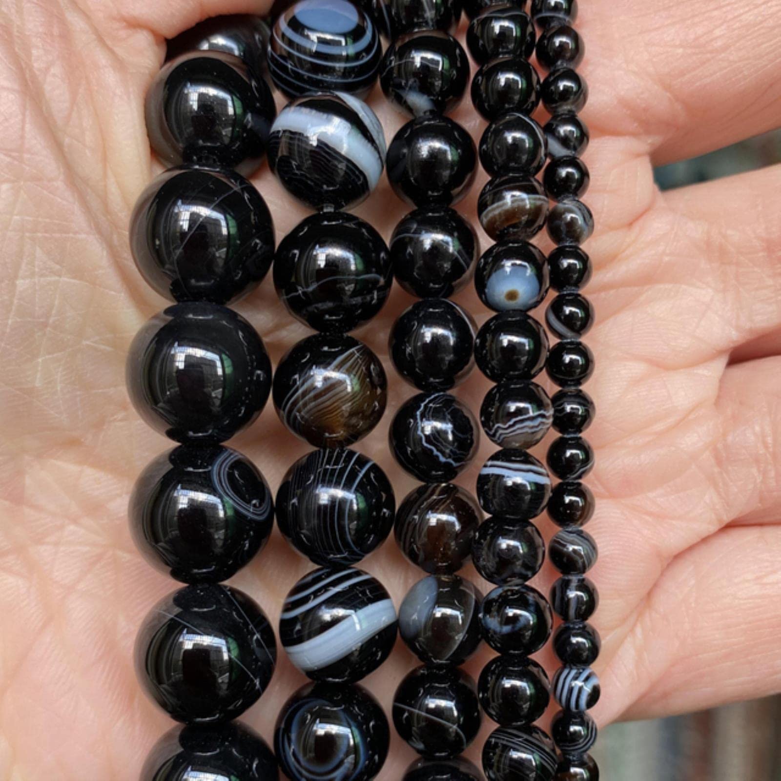 GOMAKERER Schwarze Achatperlen 4 Mm – 194 Stück, 2 Stränge, Für DIY Schmuck, Armband, Halskette