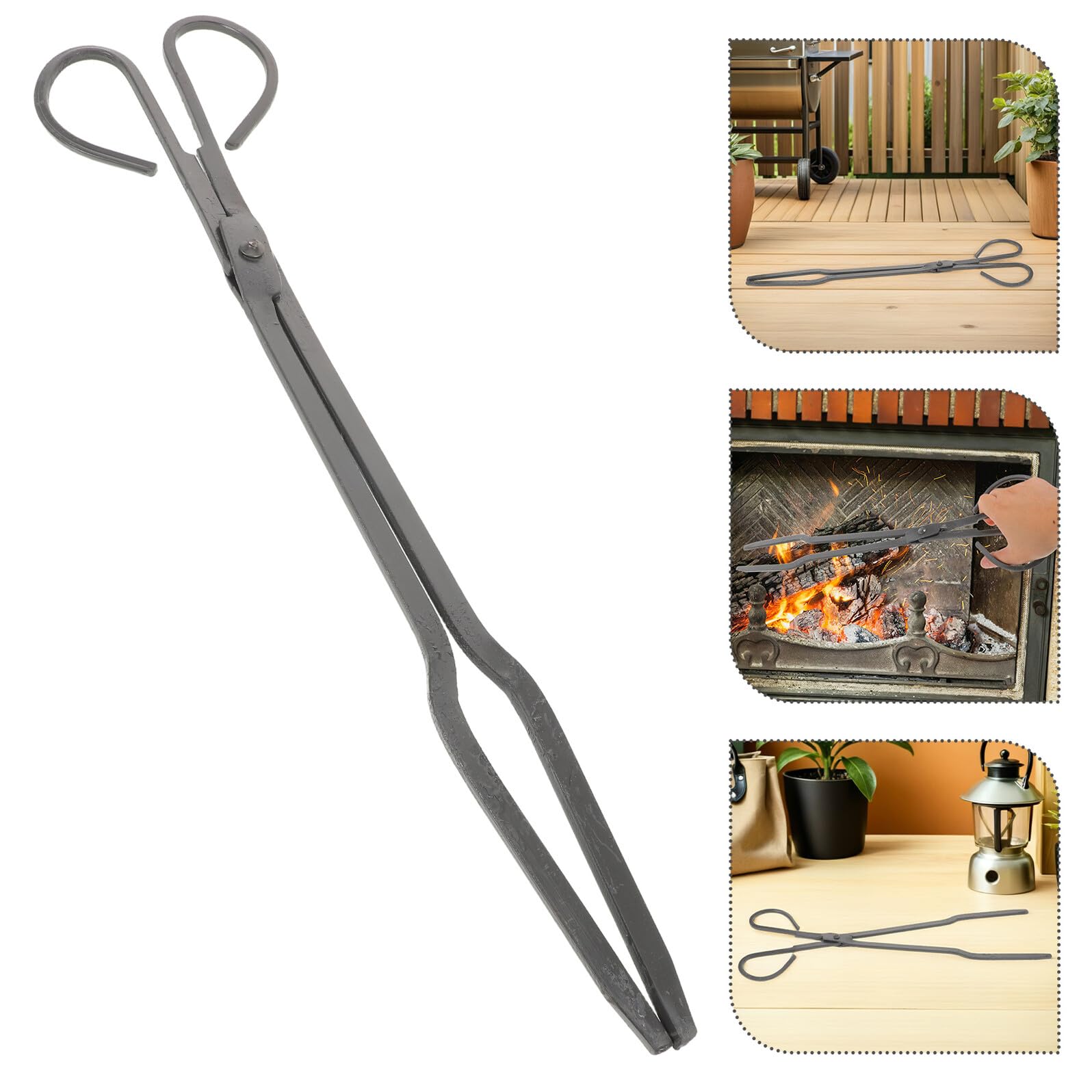 NUOBESTY Pince à Bois pour Cheminée Pince Fer Robuste pour Bûches et Charbon Multifonction pour Foyer Intérieur et Feu de Camp