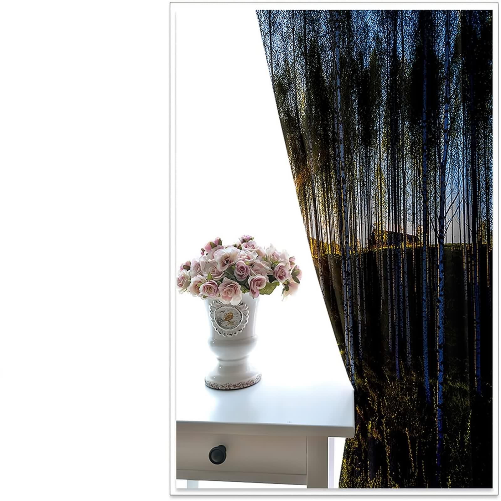 Rideau Chambre, Rideau Cuisine Long Multicolore Polyester Paysage de Lever de Soleil en Forêt 214L x 274H CM Lot de 2