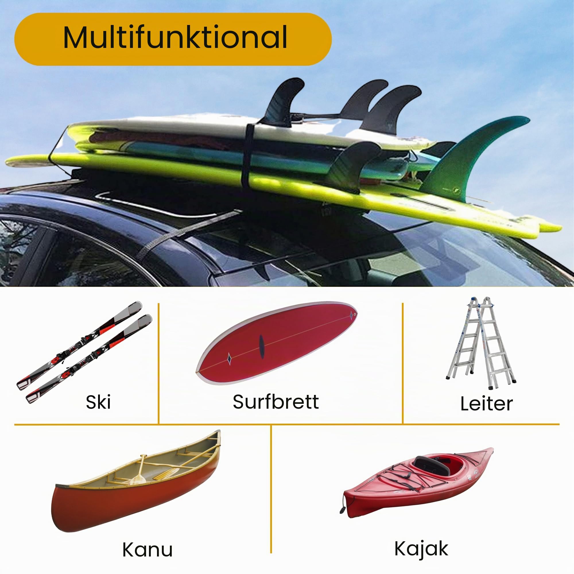 Dachträger Autos, Universeller Autodachträger für Reisen, weiche, Faltbare Gepäckpolster, tragbare Stange zum Tragen.