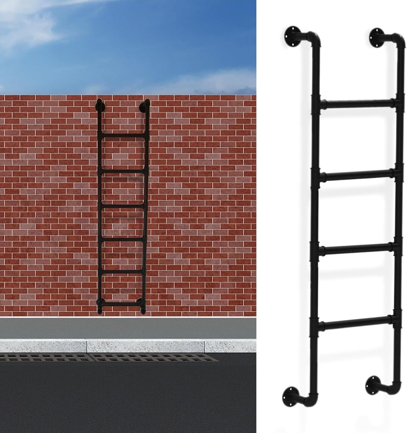 Basement Window Well Egress Ladder, Loads 330lbs Black Metal Wrought Iron Attic Bunk Bed Ladder,Durable and Safe Emergency Fire Climbing Ladder - Customizable Size(210cm/83in)