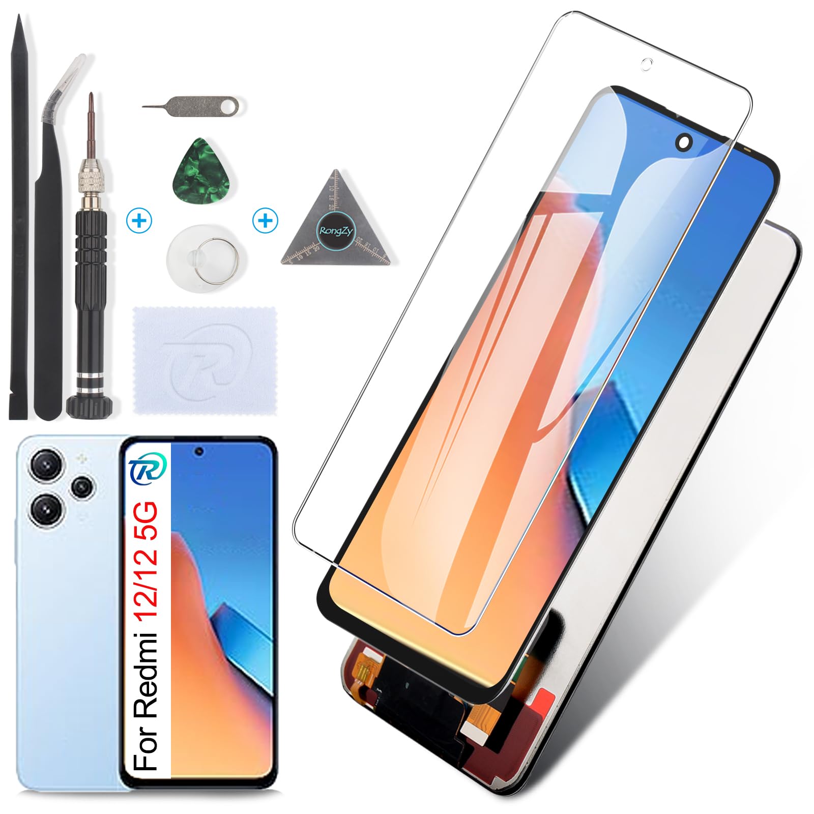 RongZy Schermo LCD per Xiaomi Redmi 12 Sostituzione Display per Xiaomi Redmi 12 5G Digitizer Assembly Vetro di Ricambio Touch Screen con Strumenti(6.79", Nero)