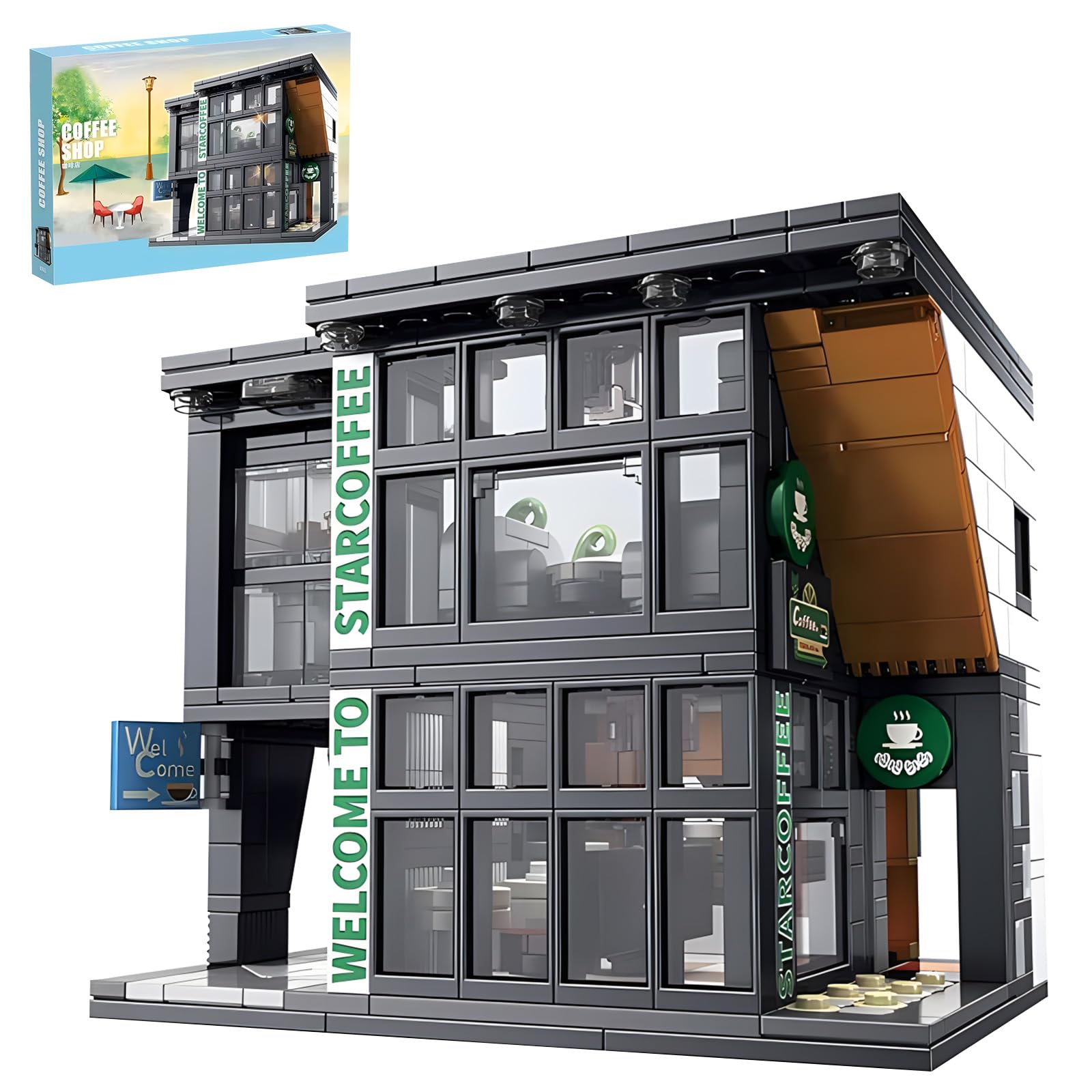 Coffee Shop Building Blocks Toys City Street View Architecture Model Set Birthday Age 6+ Children Teens Adult 581 Pieces