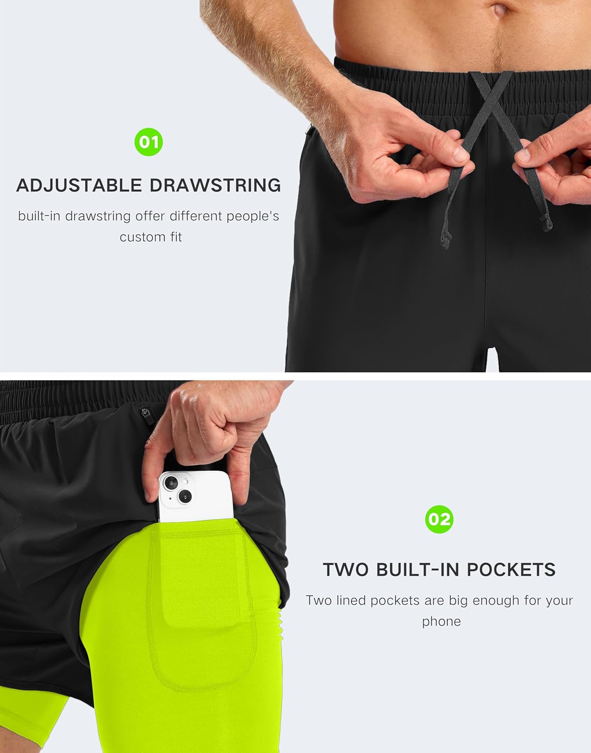 Pudolla Men's 2 in 1 Workout Running Shorts 5" with Zipper Phone Pockets Quick Dry Gym Athletic Shorts with Compression Liner - Image 5