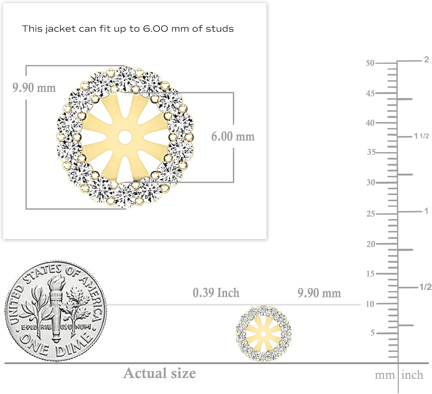 Dazzlingrock Collection 0.65 Ctw 10K Real Solid Gold Round Cut Natural Diamond Removable Jackets For Stud Earrings