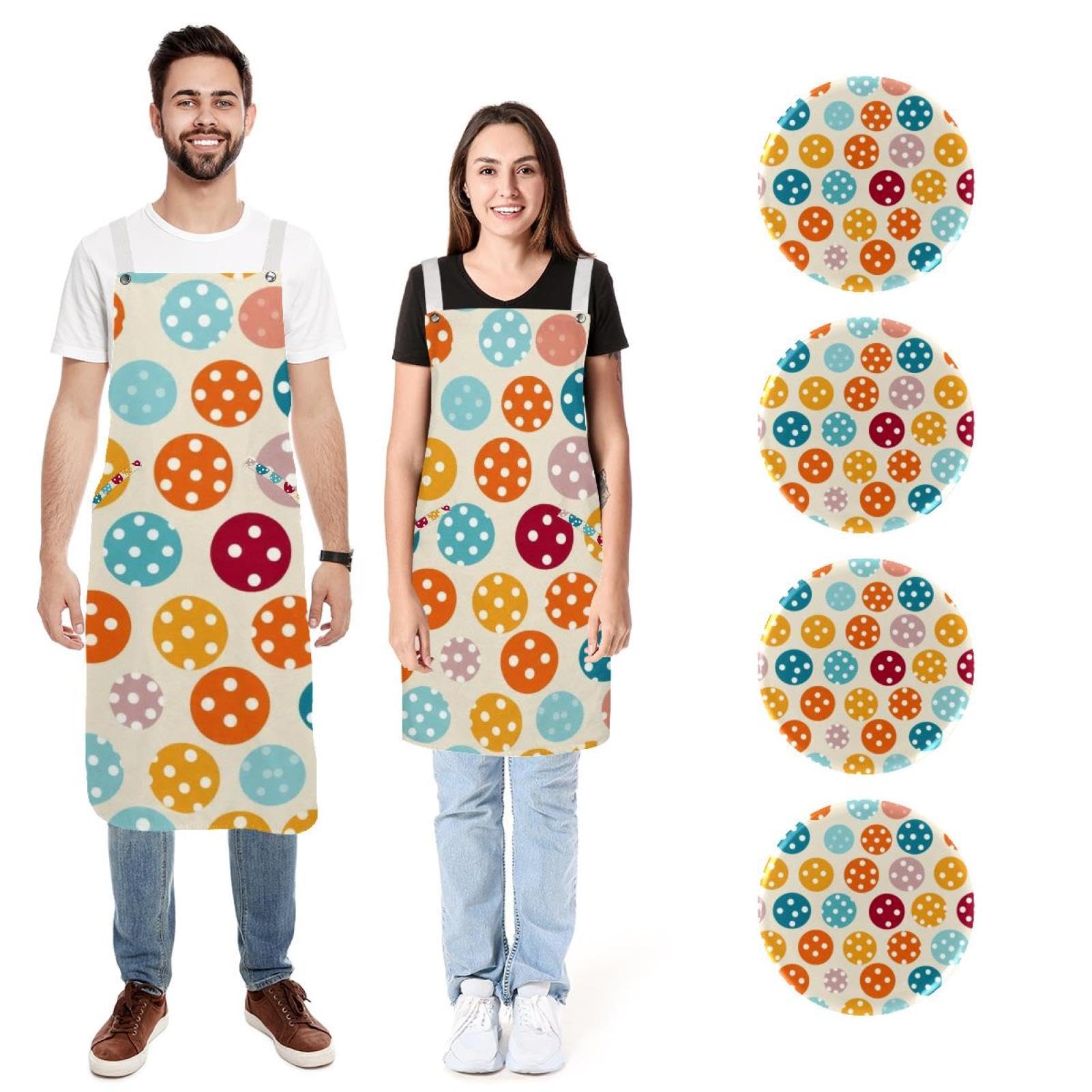 Tablier de cuisine rigolo en lin à pois idée cadeau lot de 2 - 7