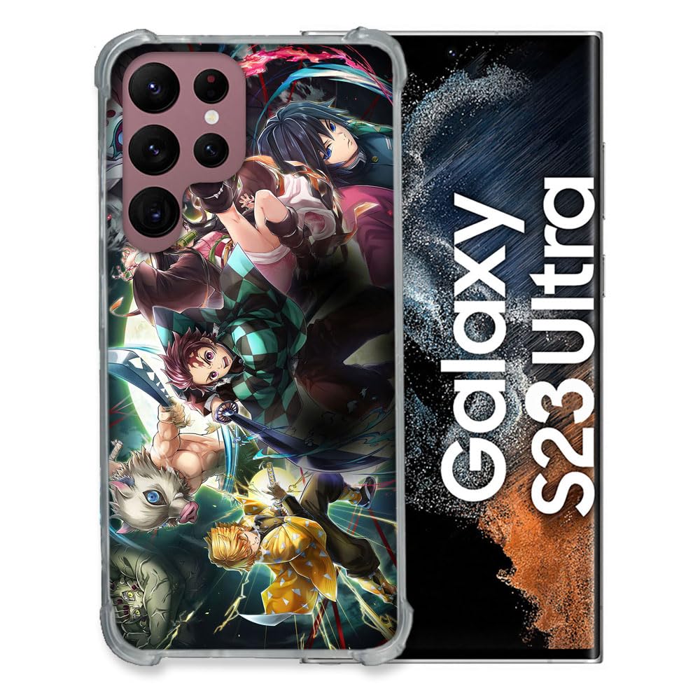 Cokitec Tempered Glass Case for Samsung Galaxy S23 Ultra Manga Demon Slayer Group