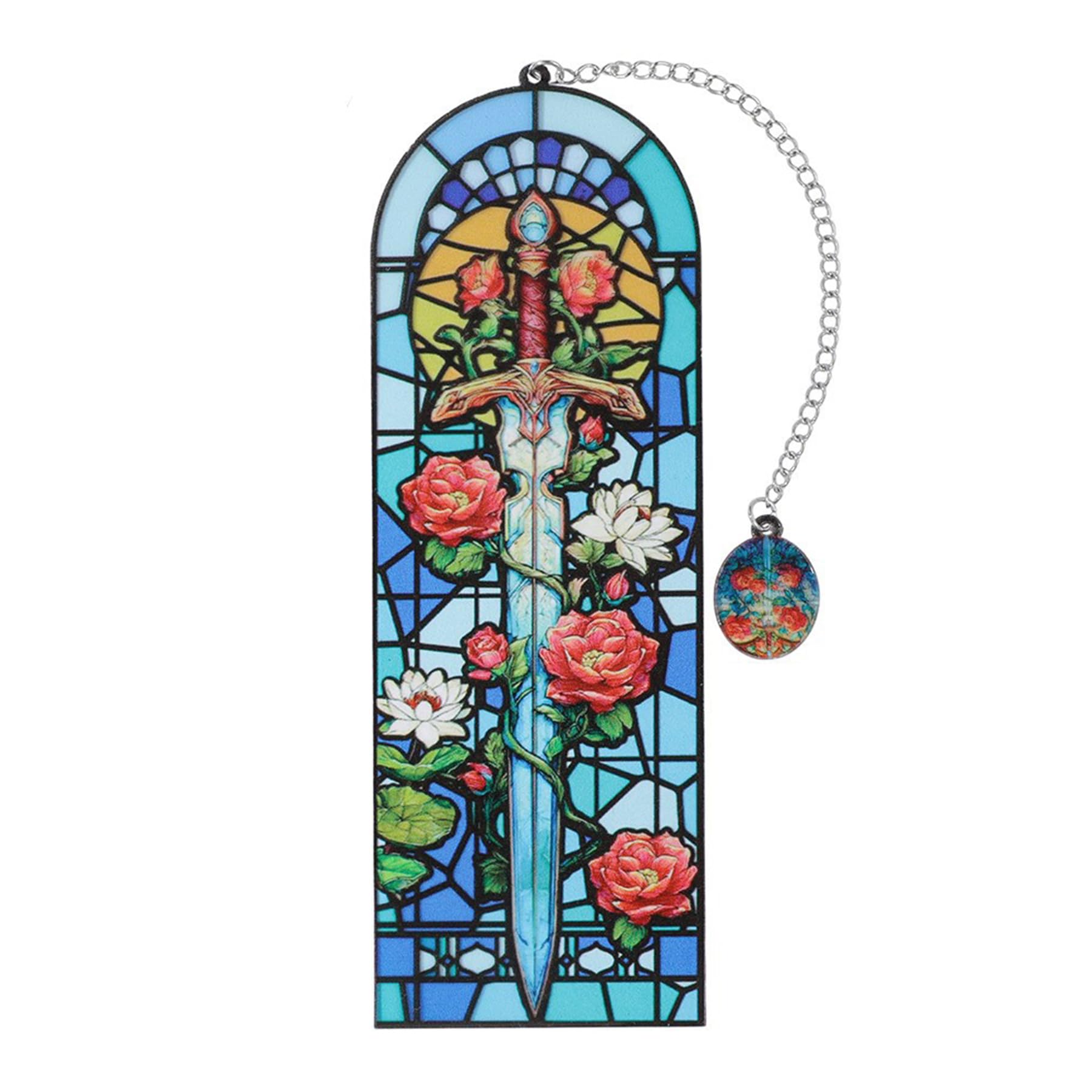Sword Bookmark - Stained Acrylic Art Bookmark, Sword Stained Acrylic Bookmarks Gifts, Book Mark, Rose Bookmarks, for Book Lovers Teacher Student Bookish, Reading Accessories, with Tassel Pendant