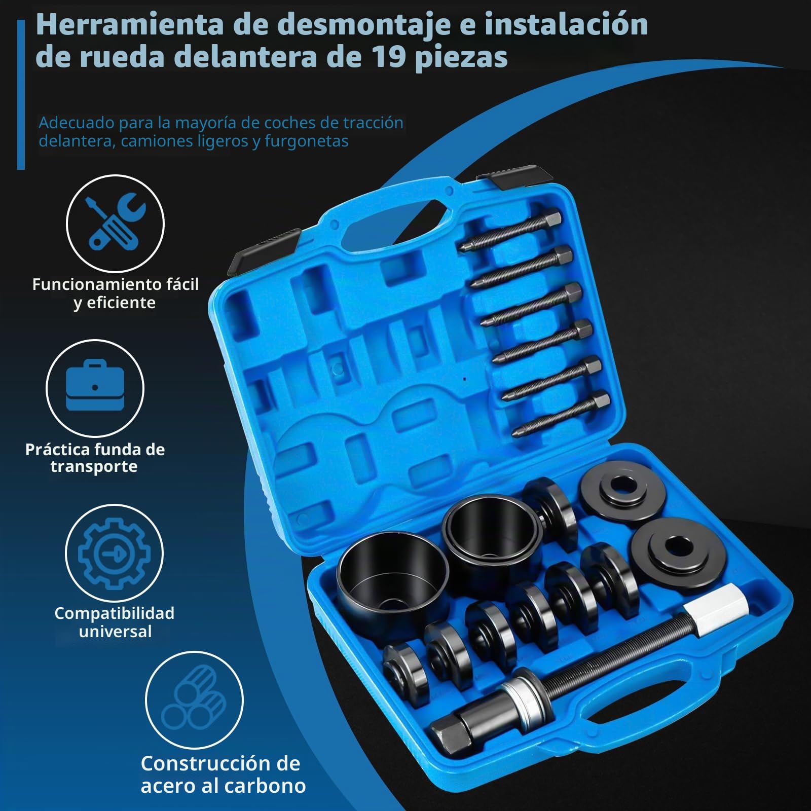 FreeTec Buje de Rueda de 19 Piezas de Rueda de Juego de Herramientas de Rueda Herramientas Extractor para Volkswagen para Audi para Opel para Fiat para BMW para Ford