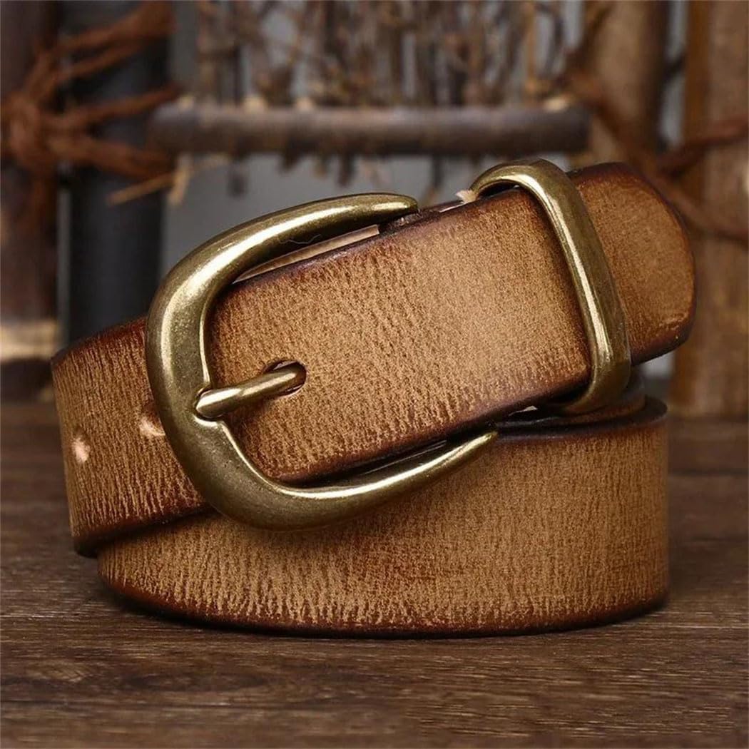 Unisex Leather Belt - 3.3 cm Solid Cowhide with Pin Buckle, Korean Style for Jeans