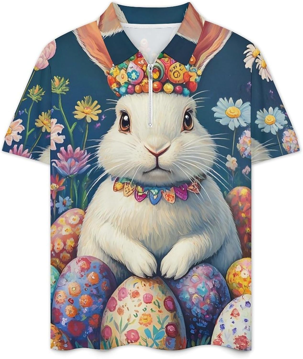 Easter Bunny Egg Mens Polo Shirts Track Suits 2 Piece Short Sleeve Sweatsuit 1/4 Zip Golf Loungewear for Sports
