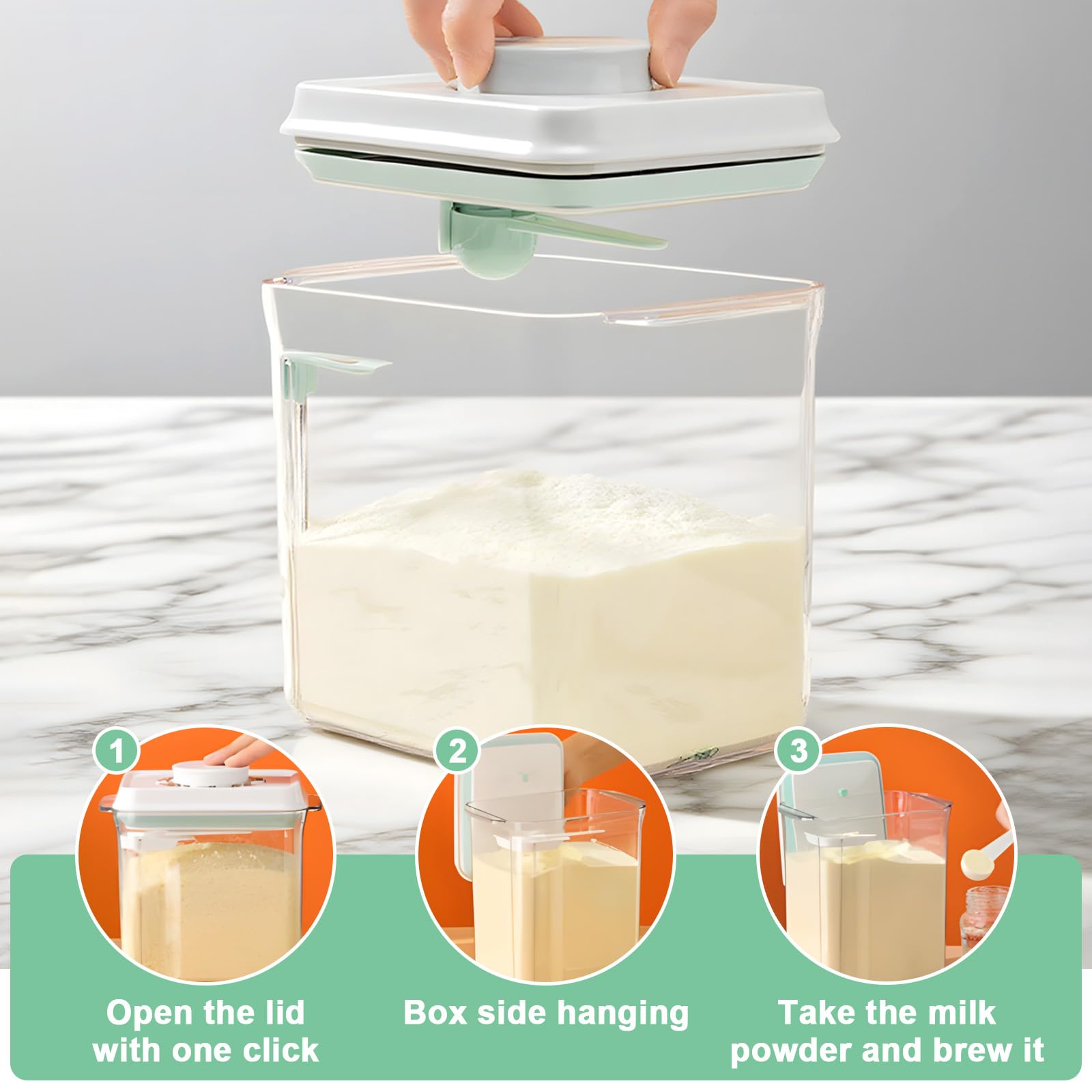 1700ml Dispenser per Latte in Polvere Neonati con Cucchiaio Dosatore, Contenitore Coperchio Pressione Ermetico Resistente Umidità, Porta Lavabile Lavastoviglie & Senza BPA per Caffè, Cereali e Farina