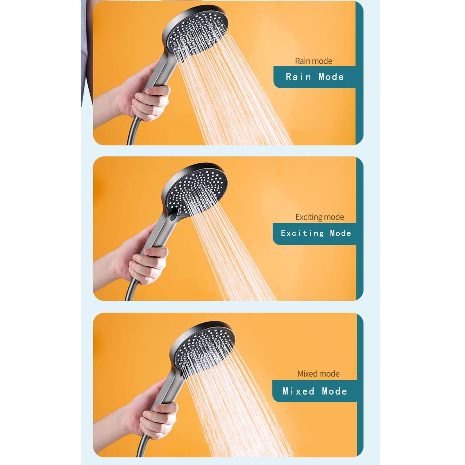 Filtración Alcachofa Ducha, 3 Modos Antical Alcachofa de Ducha de Mano, ABS Gris Ajuste Universal Alta Presión Duchas de Baño Alcachofa, Fácil de Instalar