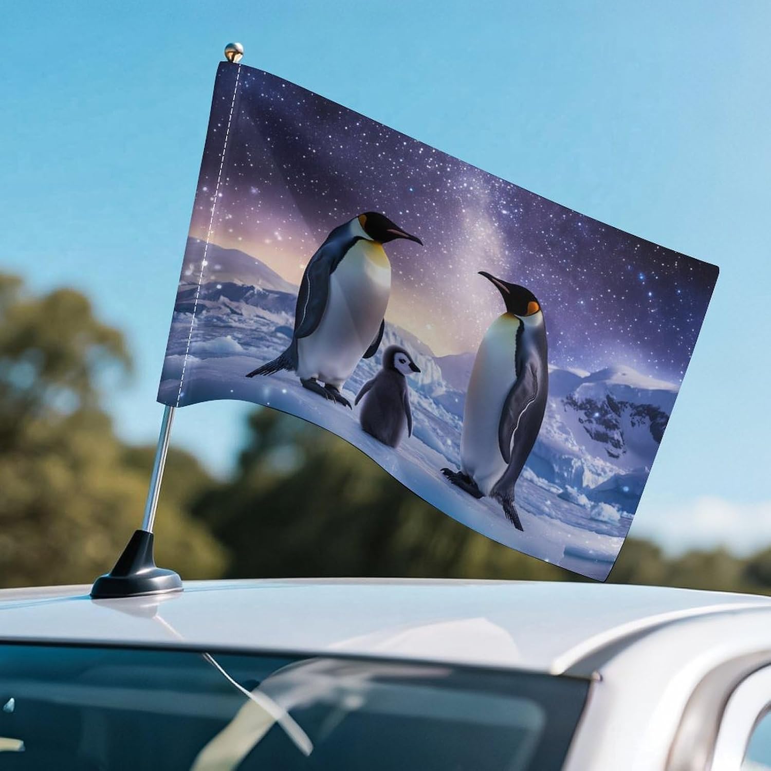 Cute Penguin Family Car Flag Polyester Clip Flags Mini Handheld Banners for Auto Outside Travel Decor image 5