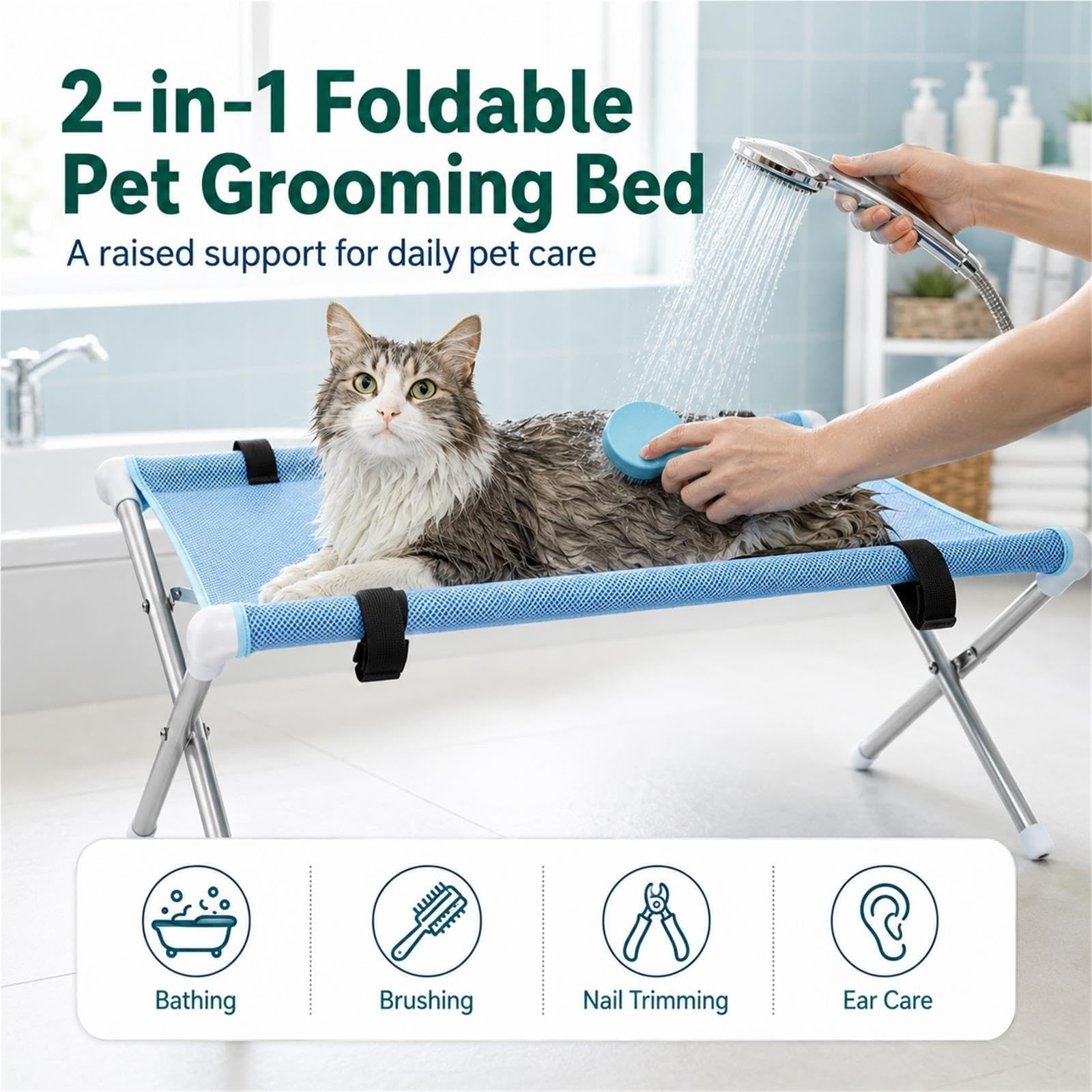 Pflegeständer mit Hängematte für Hunde & Katzen, stabil & faltbar