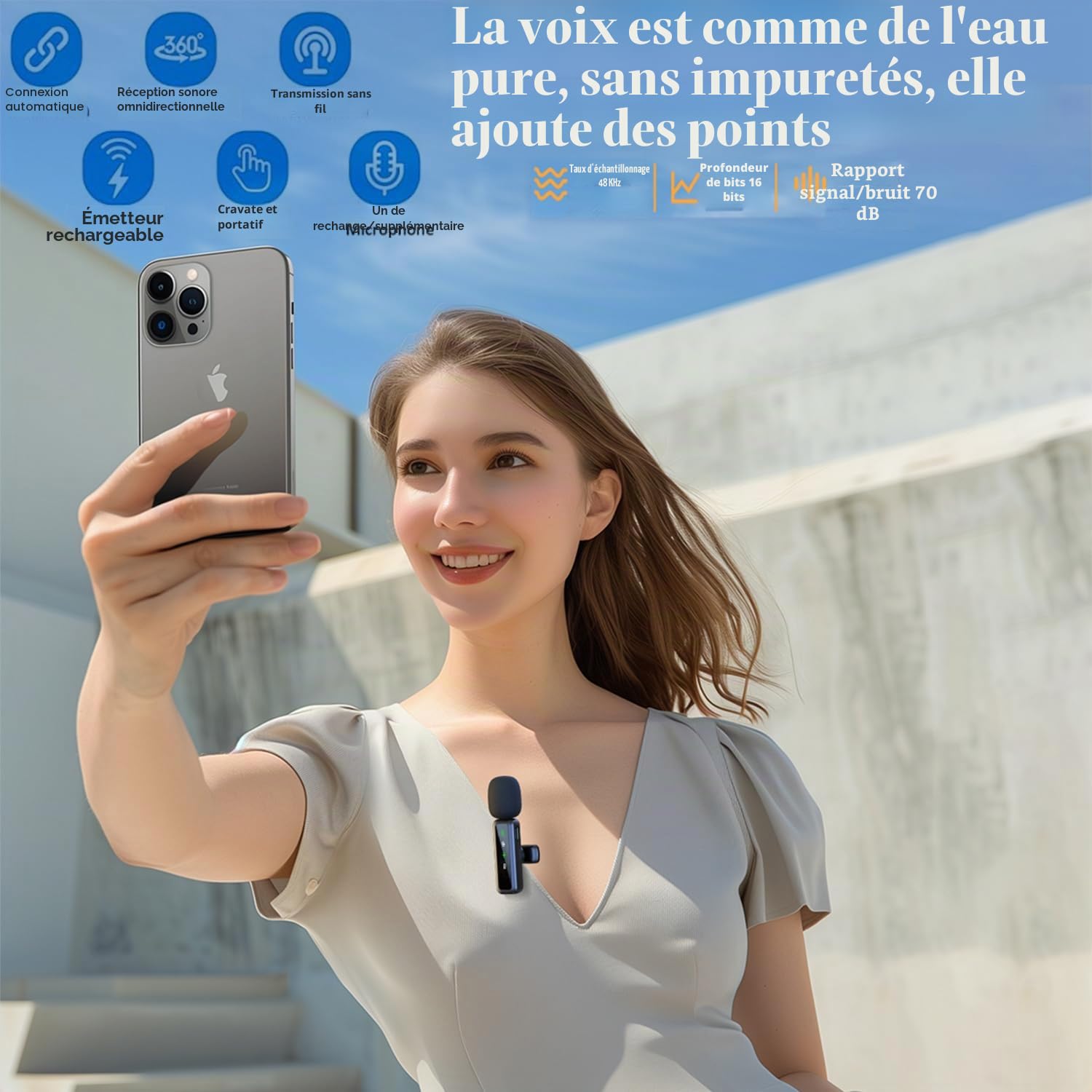 XIXIXIAXIA Micro Cravate sans Fil pour iPhone,iPad, Android,Caméra, Ordinateur, Portable, Mini Microphone avec réduction du Bruit, appairage Automatique,pour Vlogging,Enregistrement vidé, Vlog