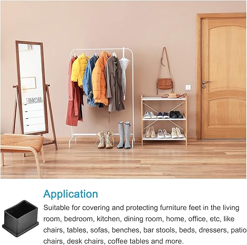 Miniatura 3 de METALLIXITY Funda para patas de silla (1.496 in x 0.984 in), 4 unidades, tapas rectangulares de goma para patas de muebles, protector de suelo, para
