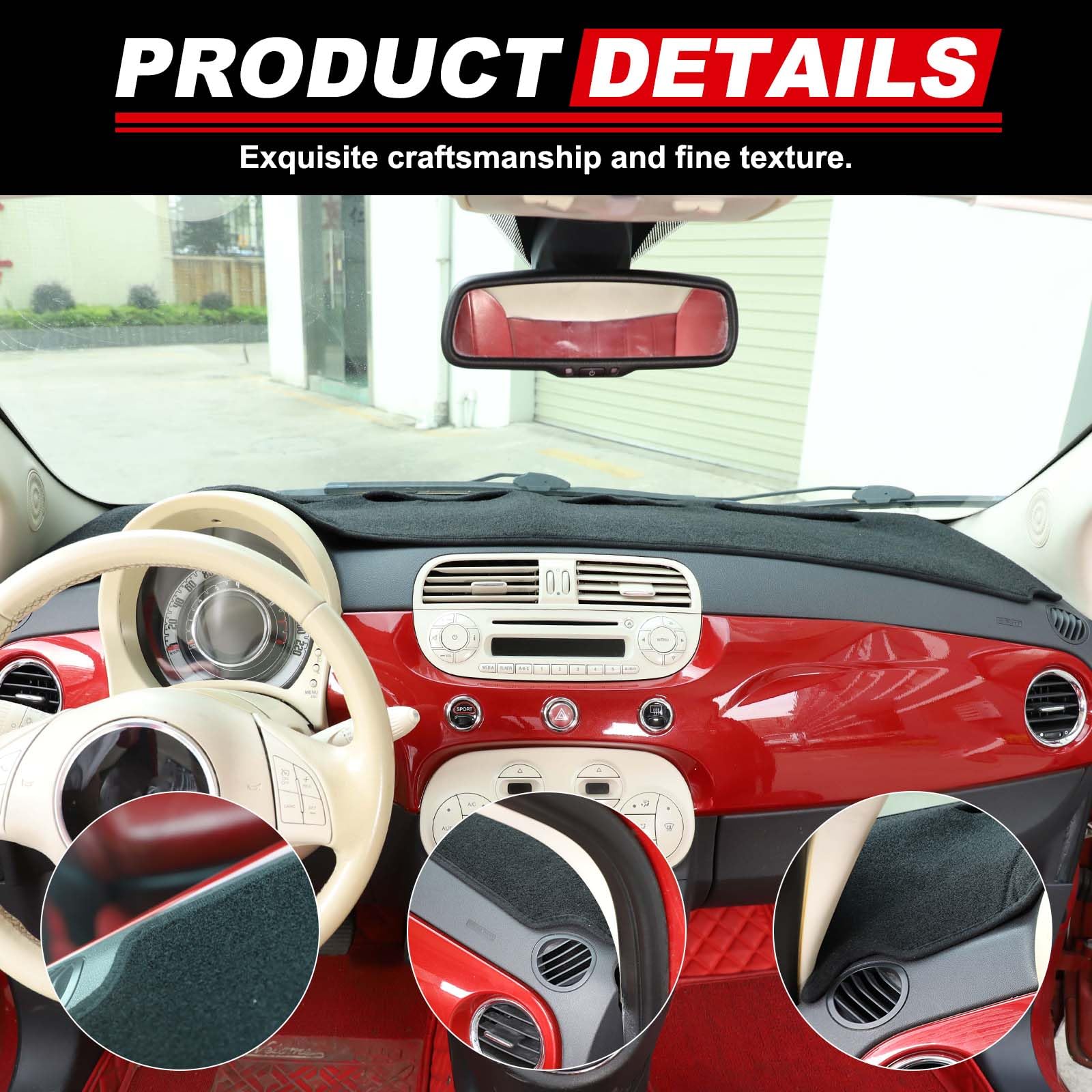 Housse Tableau De Bord Fiat 500 (2007-2024) – Protection Anti-UV & Anti-Éblouissement – Modèle LHD Noir