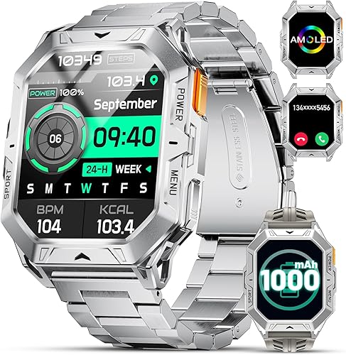 Miniatura 10 de LIGE Relojes inteligentes militares para hombre (respuesta/hacer llamadas), batería de 100 días, reloj inteligente AMOLED de 2.13 pulgadas para