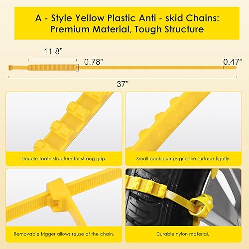Miniatura 9 de Qoosea Cadenas de neumáticos para nieve para automóvil y SUV, eslabones cruzados, resistentes, 6 cadenas universales antideslizantes