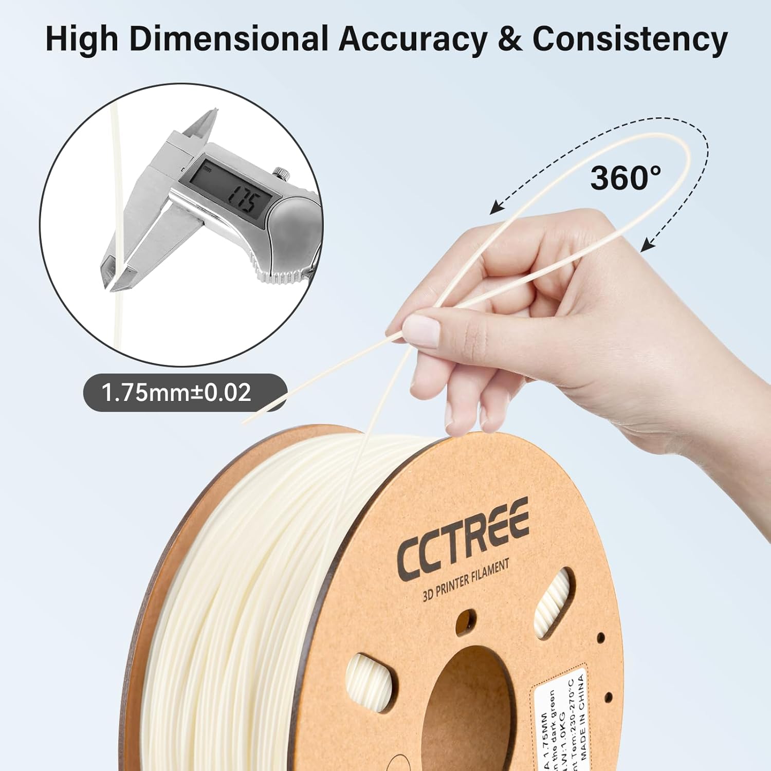 CCTREE ABS 3D Printer Filament 1.75mm High Speed,Dimensional Accuracy +/- 0.03mm, ABS 1kg Spool (2.2lbs) Excellent Resistance,Glow in Dark Blue