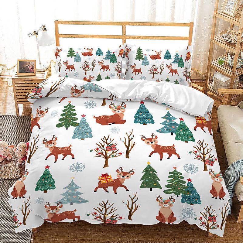 Microfiber housse de couette 90x190 blanche motif wapiti et sa taie d'oreiller 65x65 pour enfant