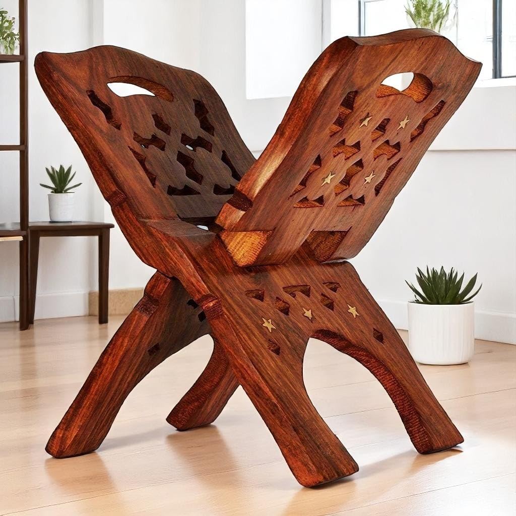 Srimaa Ventures 12 Inch Big Rehal Book Stand | Book Holder for Religions Book | Wooden Polished Folding Holy Book Stand for Ved, Puran, Bible, Quran