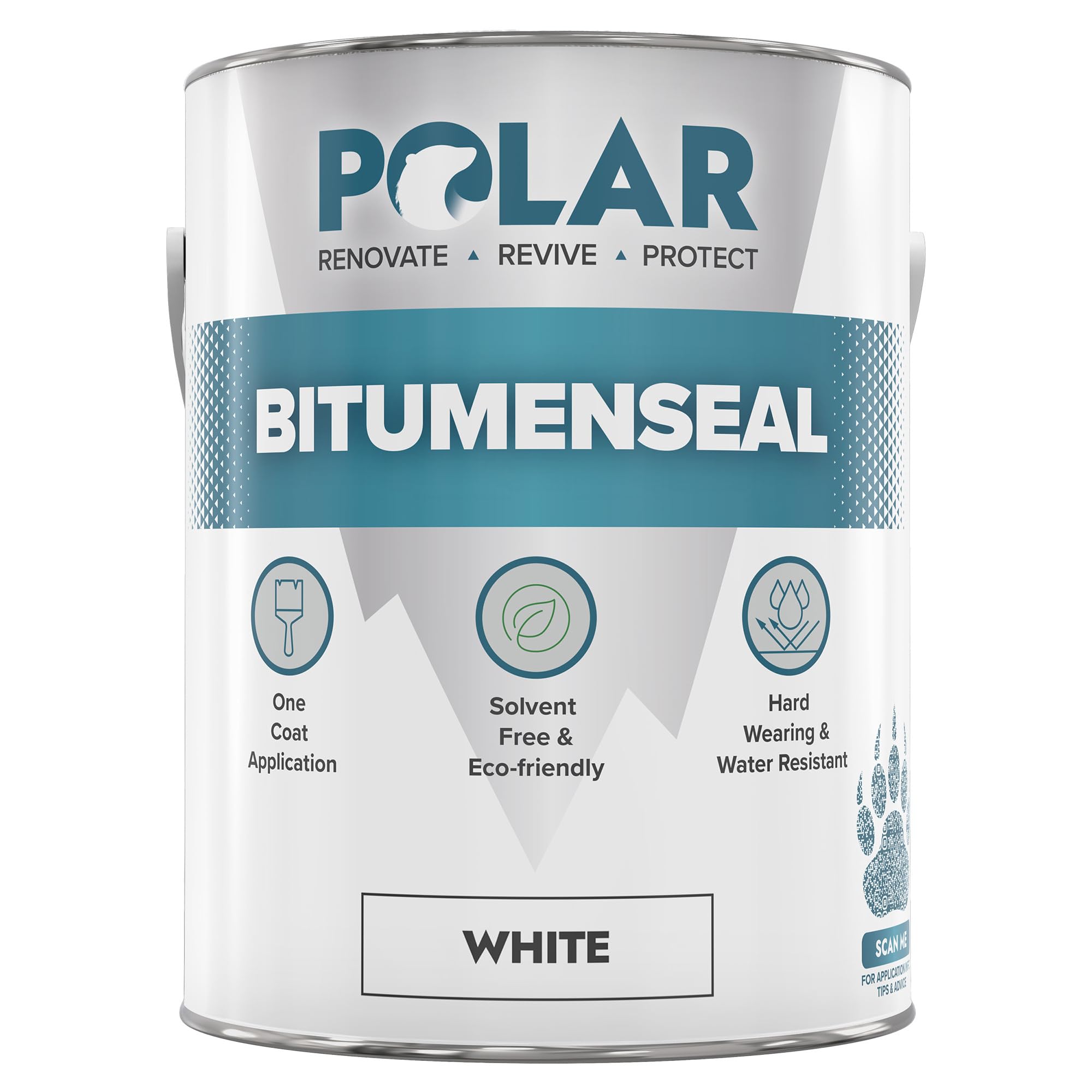 Polar Bitumenseal White Paint - 5KG - Instant Waterproof Bitumen Roof Sealant - Ideal for Leaks, Cracks & Pitched Roof Repair - Concrete, Brick, Asphalt, Drainpipes & Gutters - Easy to Apply