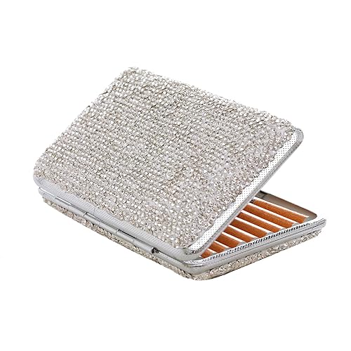 Miniatura 10 de Estuche para cigarrillos con diamantes de imitación para mujer, caja de cigarrillos de doble cara para 20 cigarrillos, regalo para fumadores (rosa)